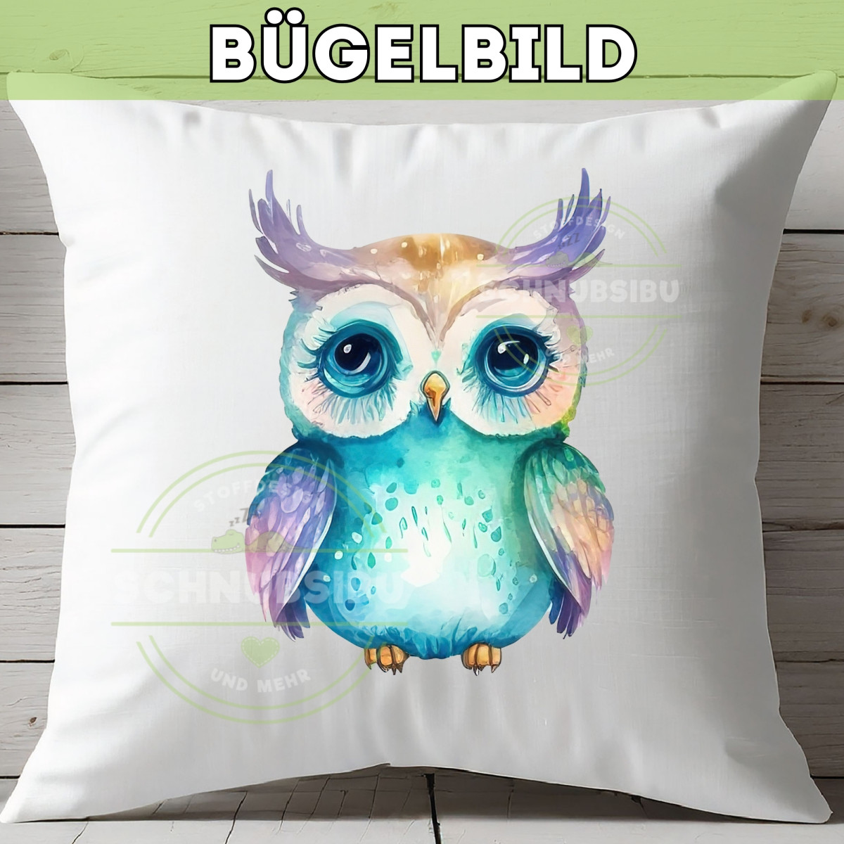 Bügelbbild Eule pastell